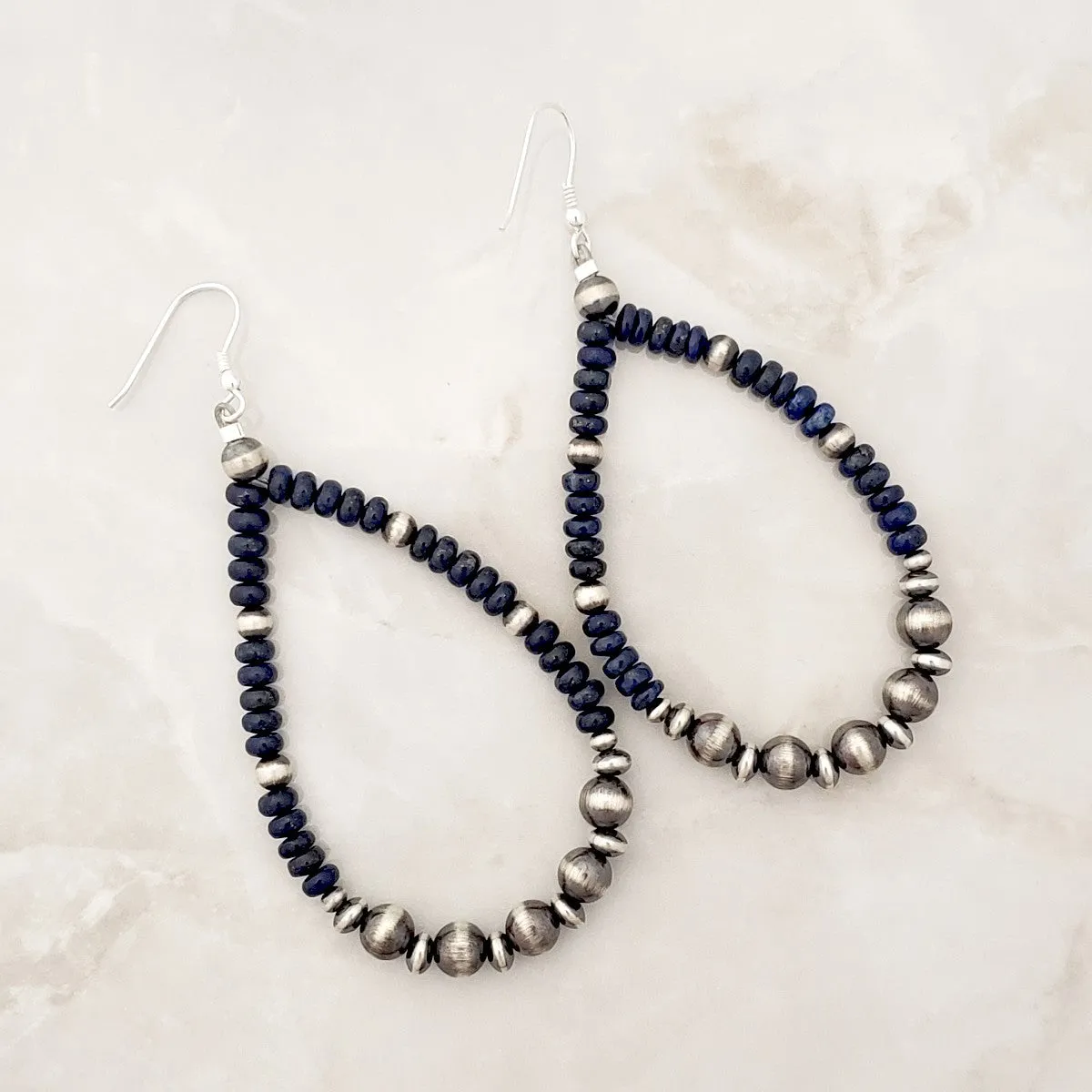 Navajo Pearls & Lapis Tear Drop Dangle Earrings Sterling Silver