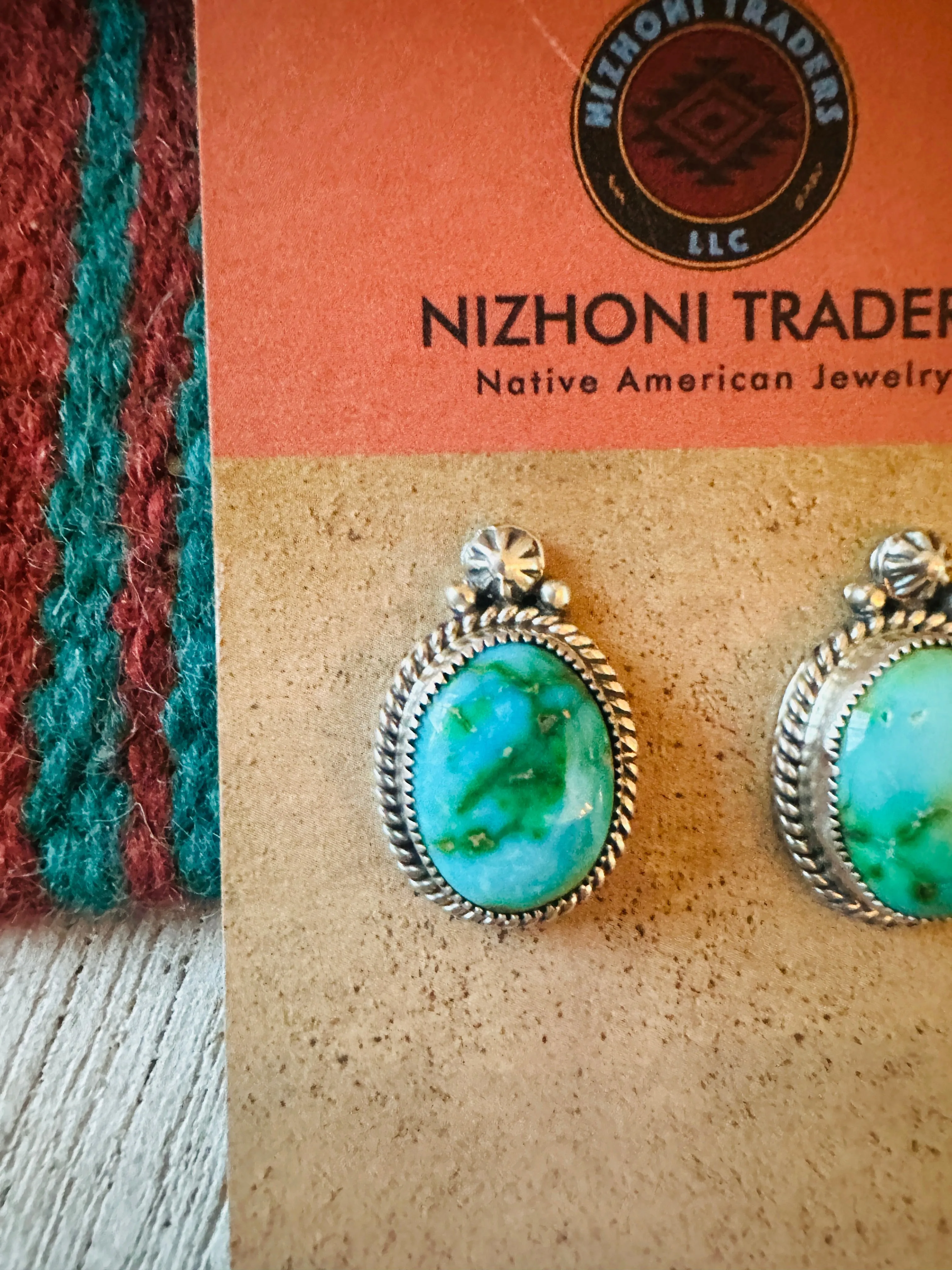 Navajo Sonoran Mountain Turquoise And Sterling Silver Post Earrings