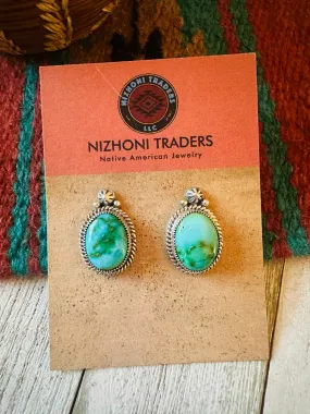 Navajo Sonoran Mountain Turquoise And Sterling Silver Post Earrings