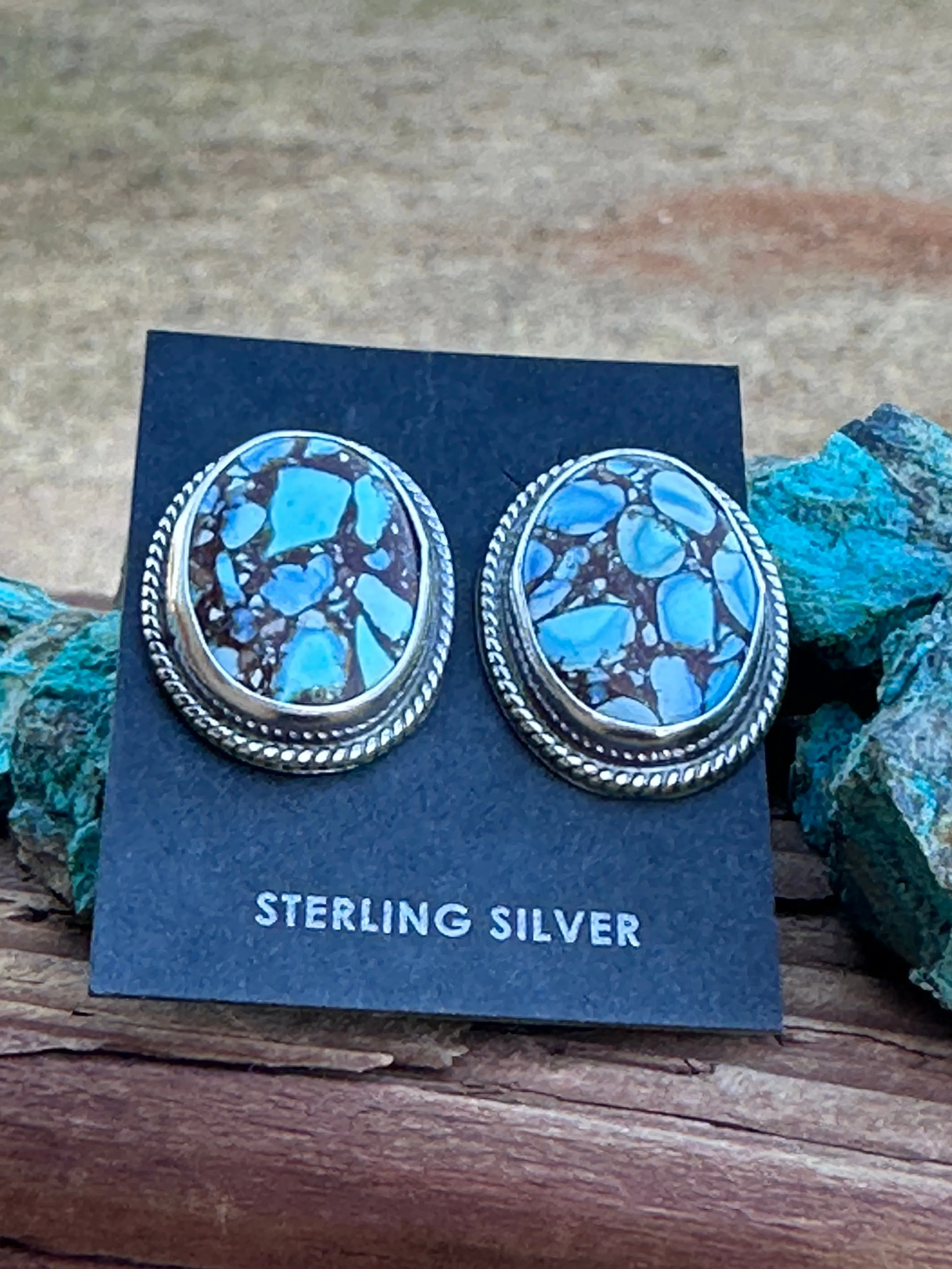 Navajo Sterling Silver & Golden Hills Turquoise  Post Earrings Signed