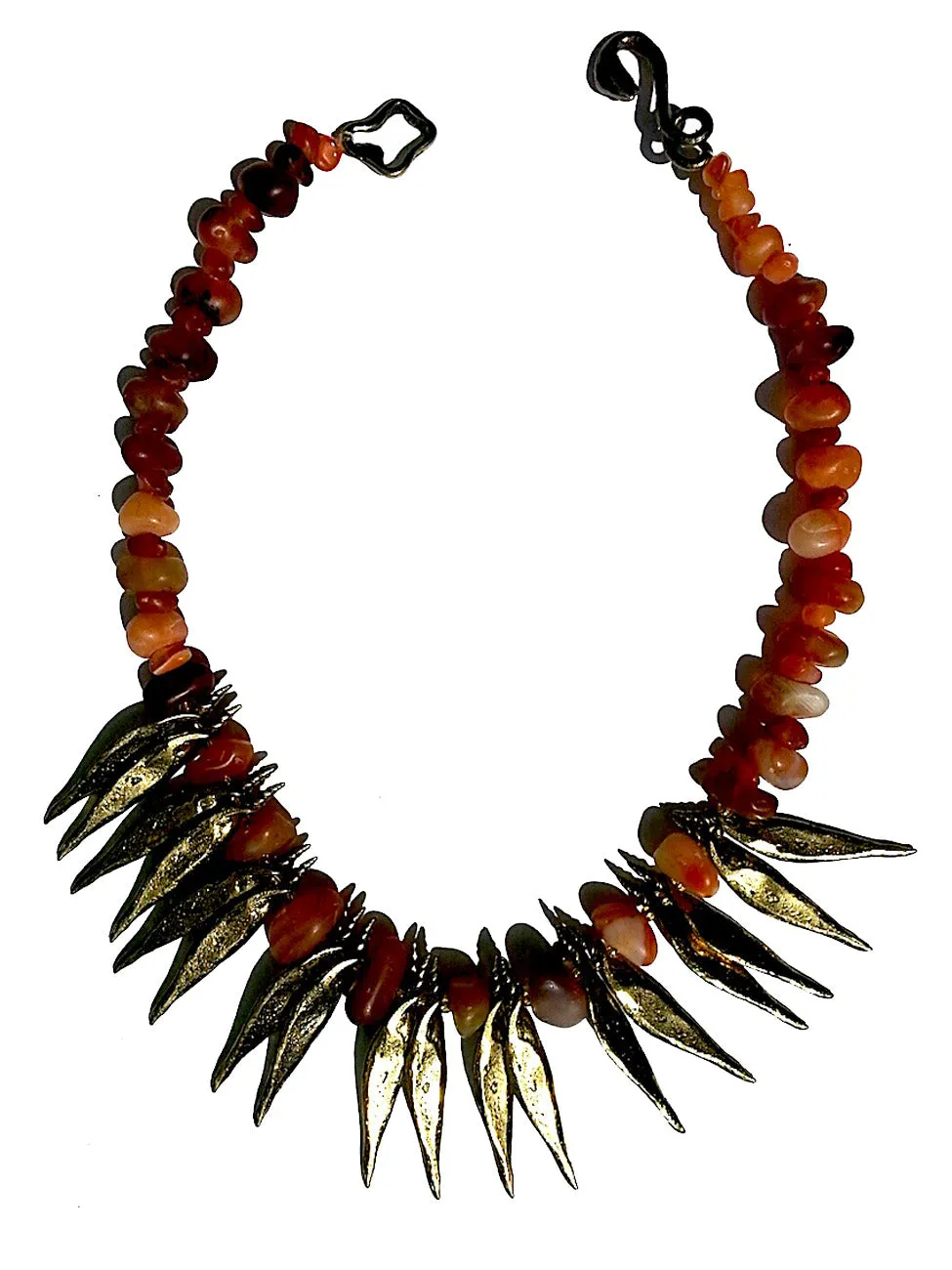 Necklace Carnelian Agate and Bronze Spikes