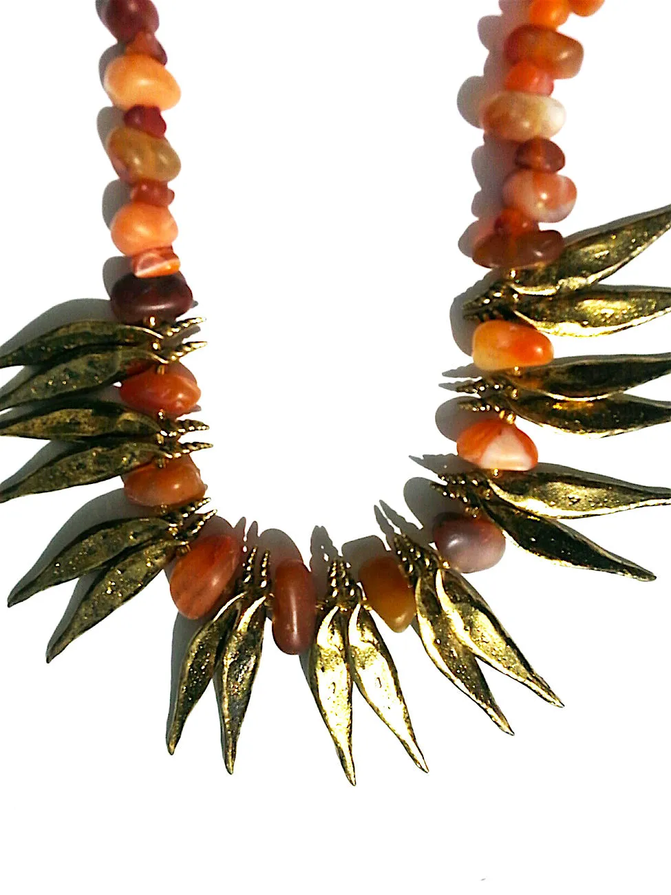 Necklace Carnelian Agate and Bronze Spikes