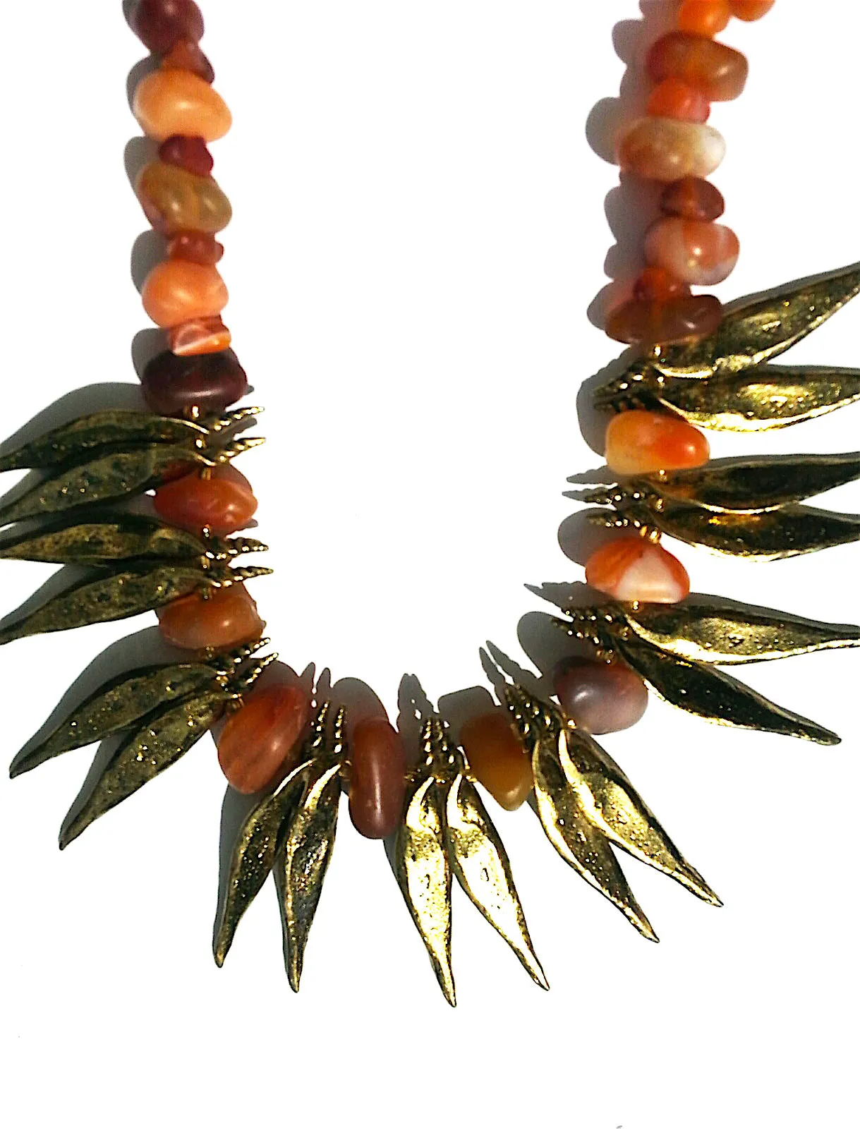 Necklace Carnelian Agate and Bronze Spikes