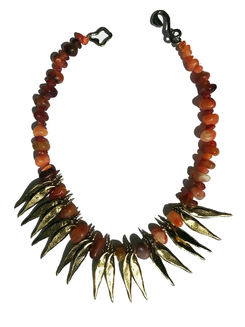 Necklace Carnelian Agate and Bronze Spikes