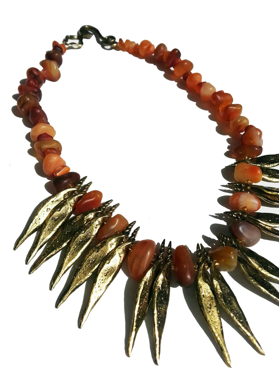 Necklace Carnelian Agate and Bronze Spikes