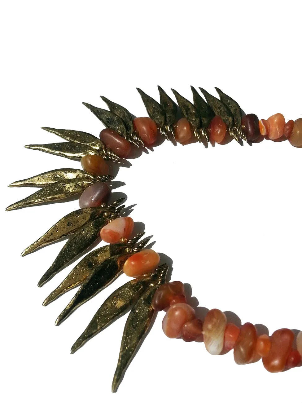 Necklace Carnelian Agate and Bronze Spikes