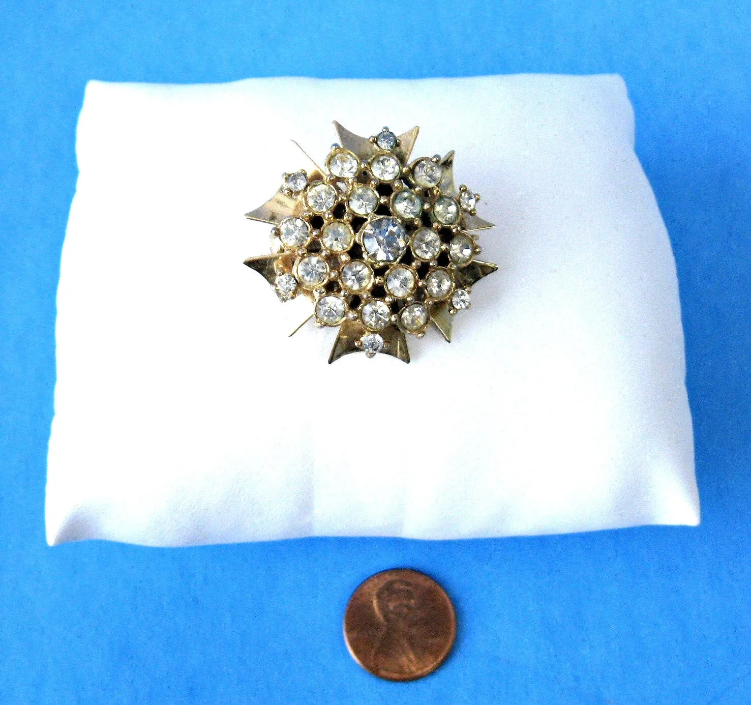 Necklace Rhinestone Starburst Convertible Pin Pendant Cluster 1950s With Chain