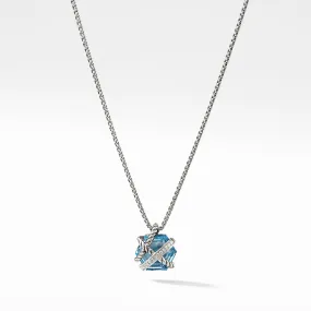 Necklace with Blue Topaz and Diamonds, 17" Length