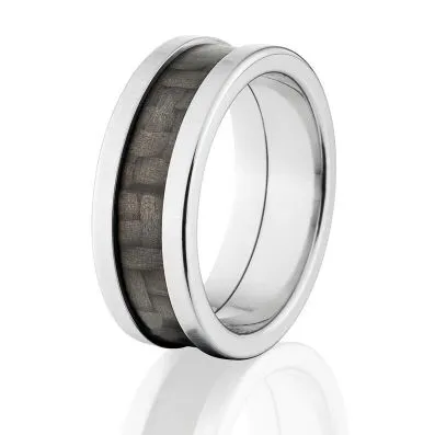 New 8mm Wide Carbon Fiber Inlay Ring w/Cross Brush Finish: CF-8MM TI XB