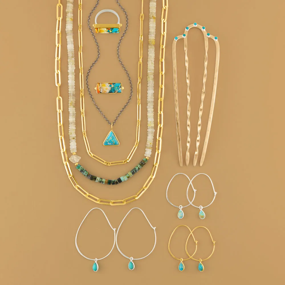 Oval Turquoise Hoops in Gold - 1 1/4" L