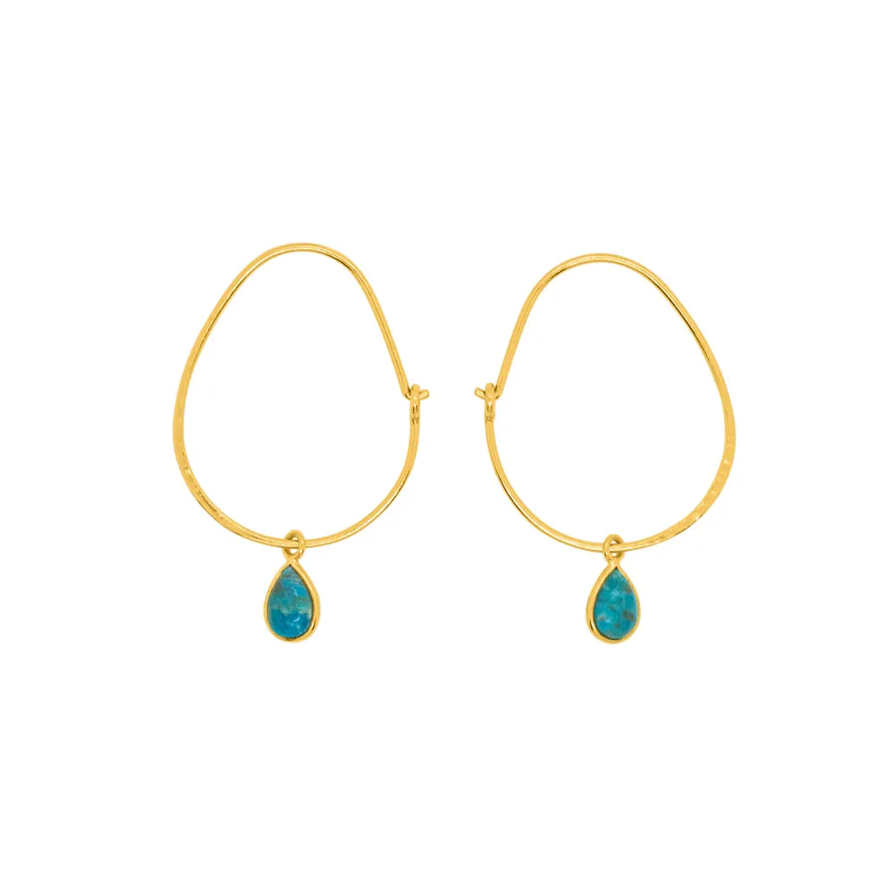 Oval Turquoise Hoops in Gold - 1 1/4" L