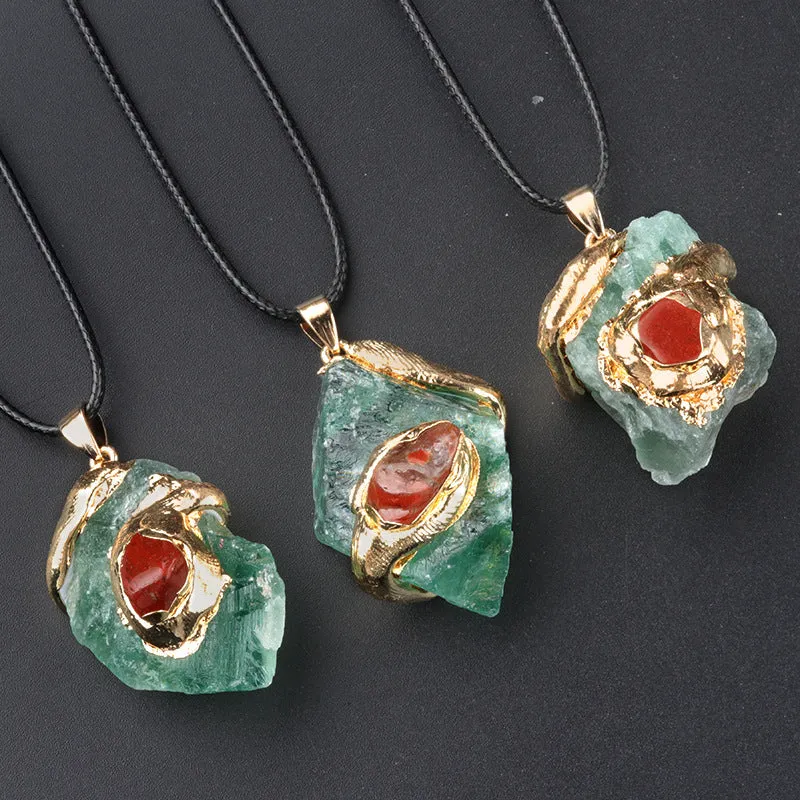 Oversized Gilding Crystal Stone Pendant Multicolor Crystal Stone Irregular Necklace Accessories