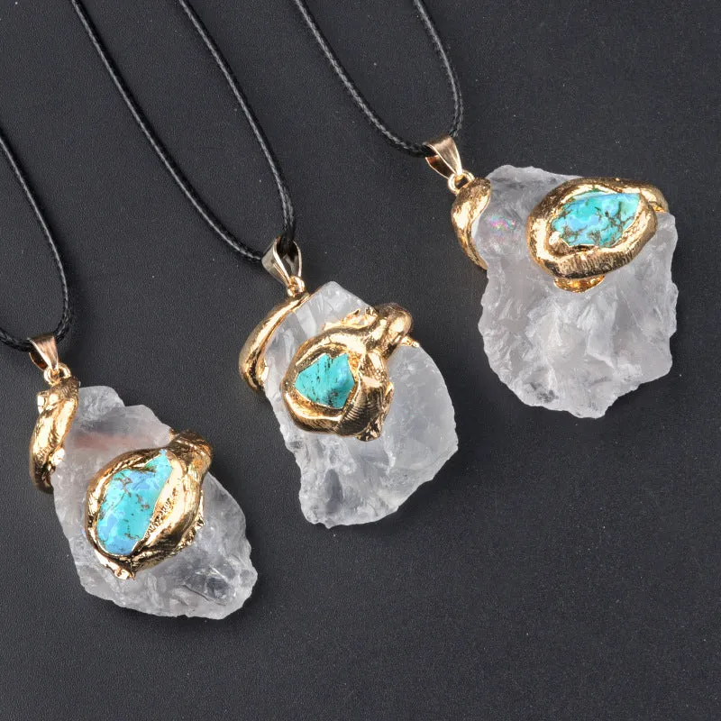 Oversized Gilding Crystal Stone Pendant Multicolor Crystal Stone Irregular Necklace Accessories