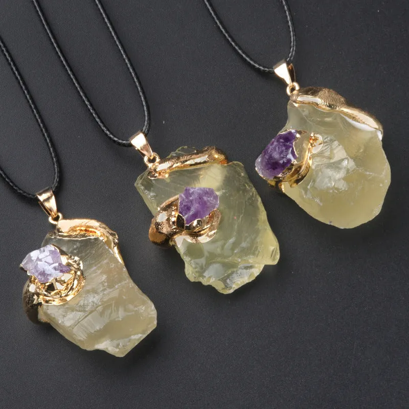 Oversized Gilding Crystal Stone Pendant Multicolor Crystal Stone Irregular Necklace Accessories