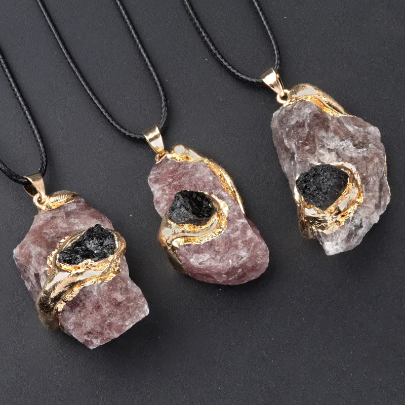 Oversized Gilding Crystal Stone Pendant Multicolor Crystal Stone Irregular Necklace Accessories