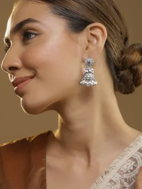 Oxidised Silver Plated Jhumka Earrings with Pearls and Ruby Studded Detailing