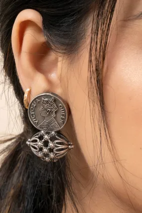 Oxidized Silver Replica Queen Victoria Stud Earrings with Intricate Detail for Daily Wear