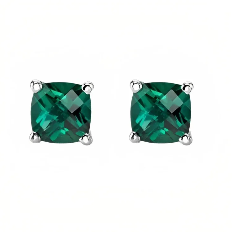 Paris Jewelry 18k White Gold 2 Pair Created Emerald 4mm, 6mm Round & Princess Cut Stud Earrings Plated