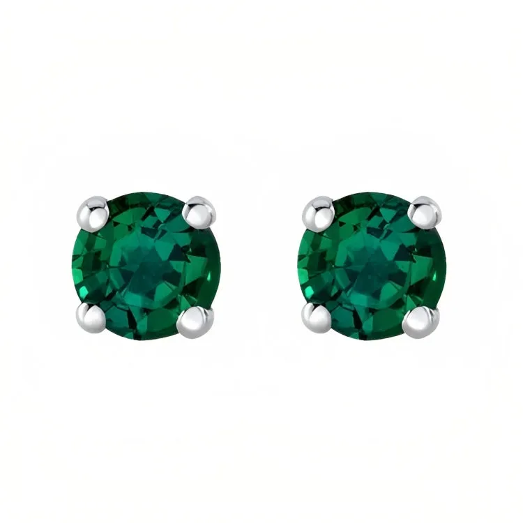 Paris Jewelry 18k White Gold 2 Pair Created Emerald 4mm, 6mm Round & Princess Cut Stud Earrings Plated