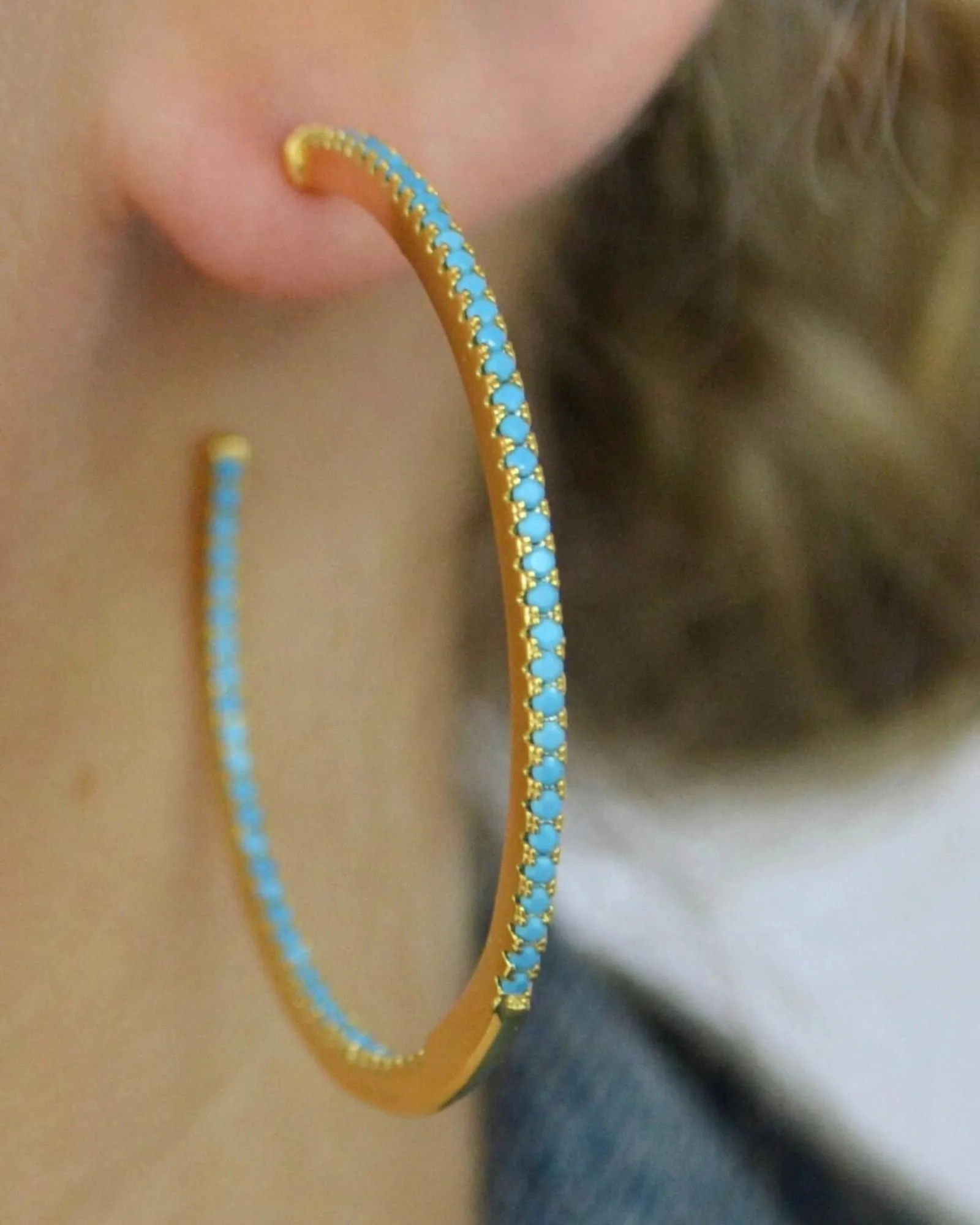 Pave Turquoise Hoops in Turquoise | Turquoise