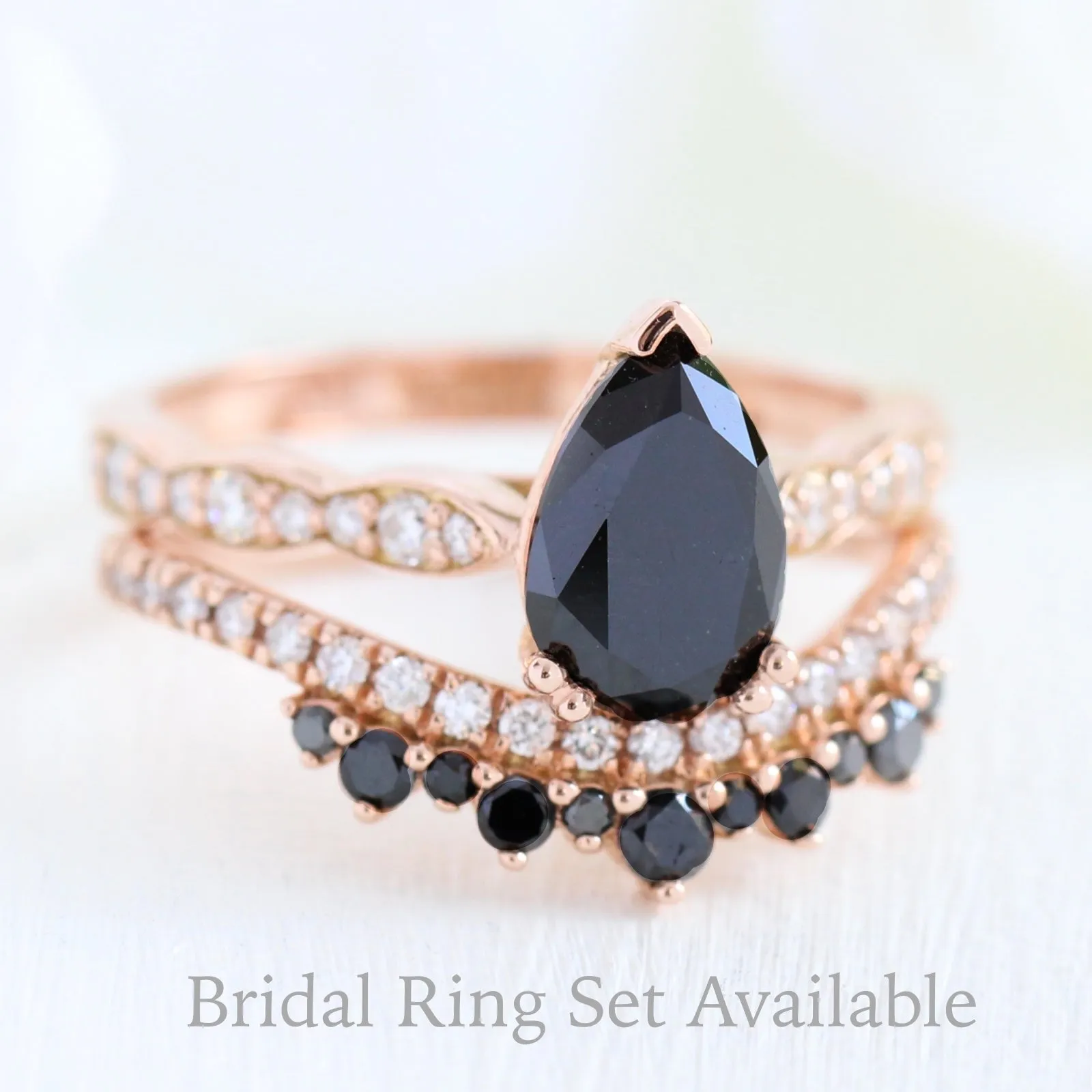 Pear Black Diamond Engagement Ring in Grace Solitaire Scalloped Band