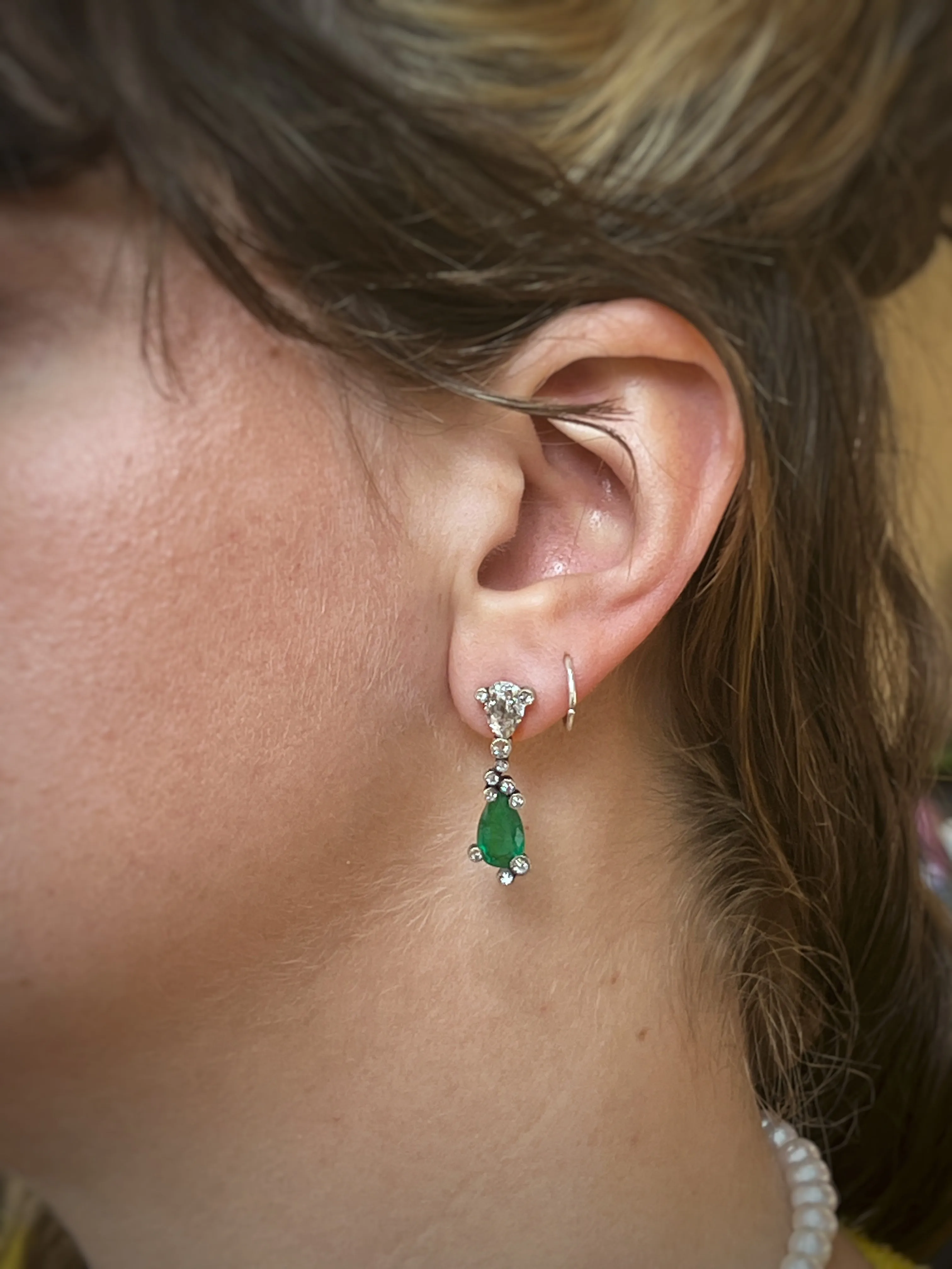 Pear Emerald and Diamond Earrings