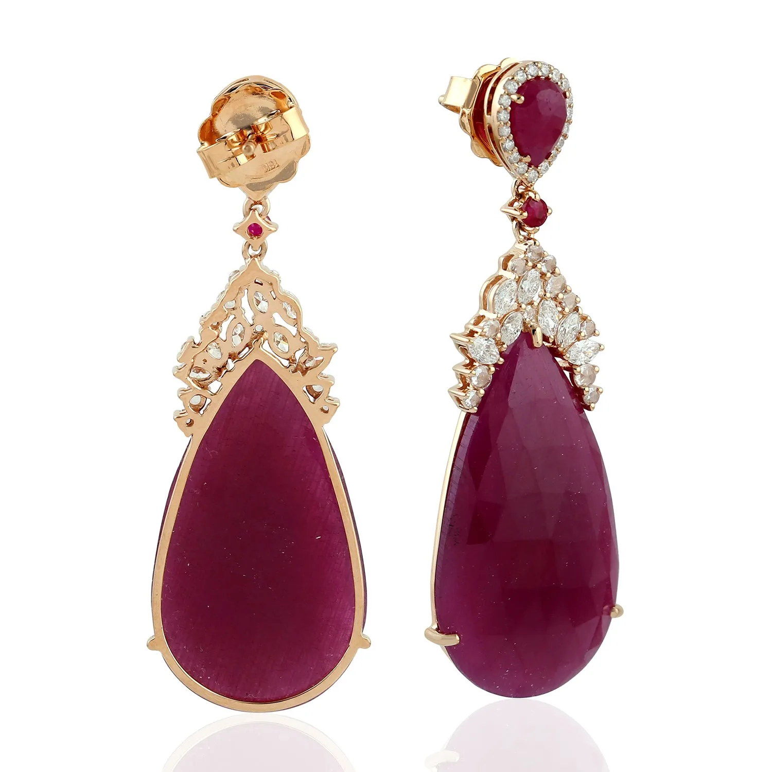 Pear Ruby Gemstone Marquise Rose Cut Diamond Beautiful Drop Dangler Made In 18K Rose Gold