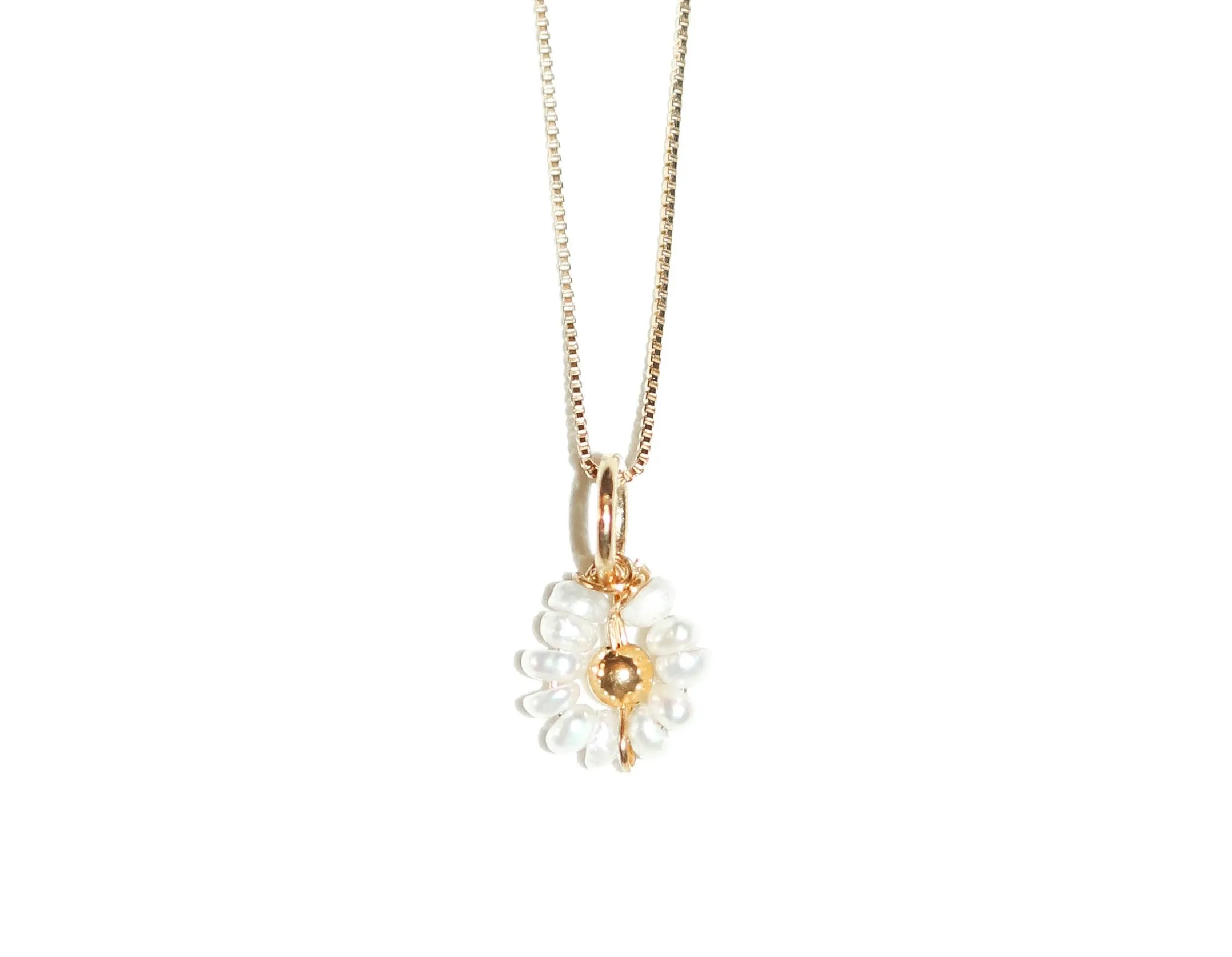 Pearl and Gold Flower Pendant Necklace, Solid Gold