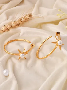 Pearl Sunflower Big Hoop Earring