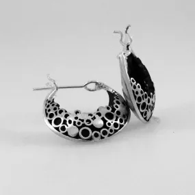 Pebble Moon Black Sterling Silver Hoop Earrings