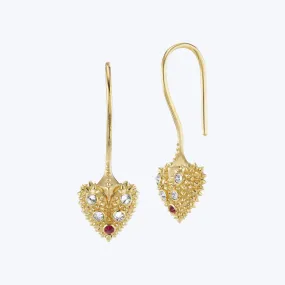 Pierce Your Heart Diamond & Ruby Drop Earrings