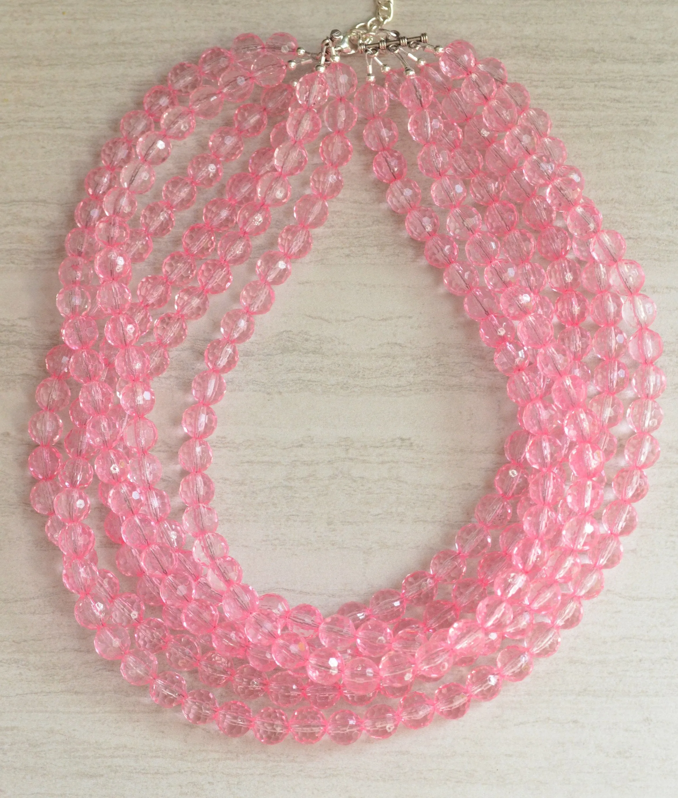 Pink Statement Beaded Acrylic Chunky Multi Strand Lucite Necklace - Angelina