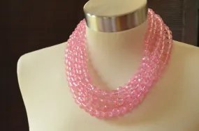 Pink Statement Beaded Acrylic Chunky Multi Strand Lucite Necklace - Angelina