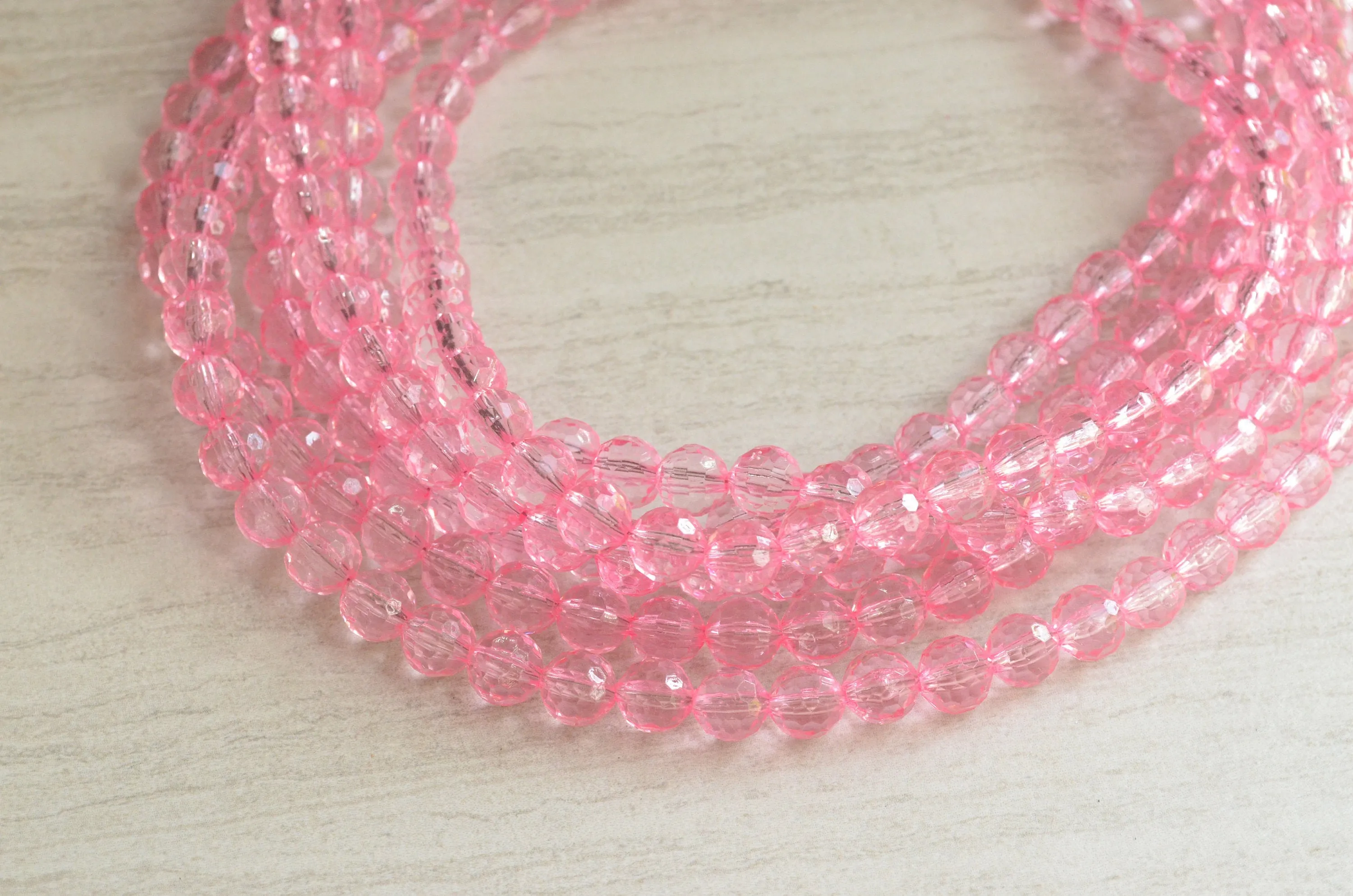 Pink Statement Beaded Acrylic Chunky Multi Strand Lucite Necklace - Angelina