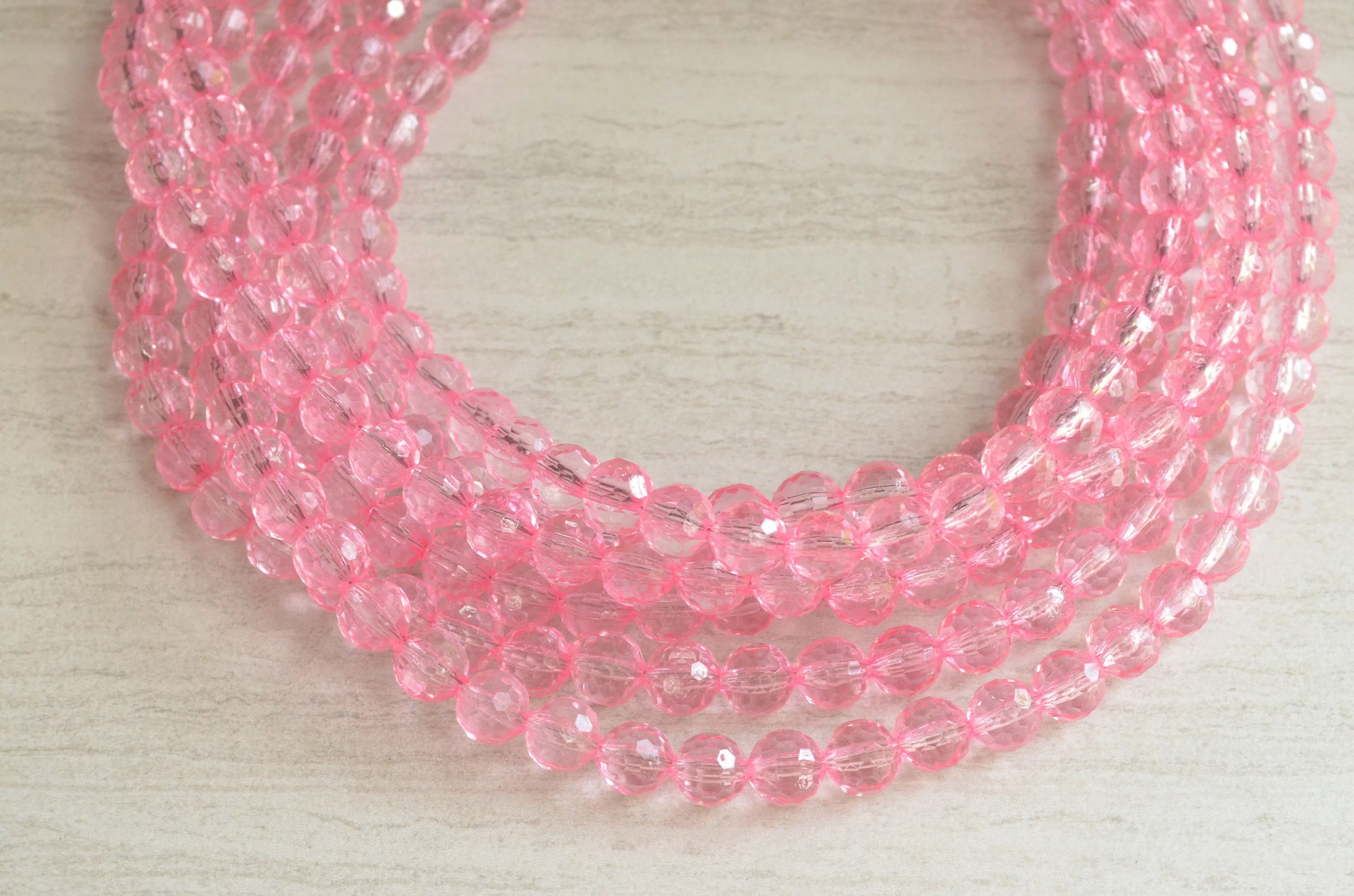 Pink Statement Beaded Acrylic Chunky Multi Strand Lucite Necklace - Angelina