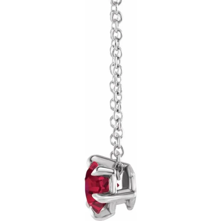 Platinum 6 mm Lab-Grown Ruby Solitaire 16-18" Necklace