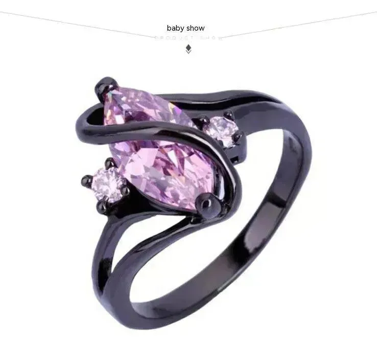 Popular Fashion Luxury Retro Purple Zircon CZ Color Crystal Ring Ladies Engagement Jewelry Stainless Steel Ring