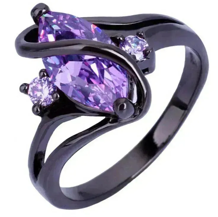 Popular Fashion Luxury Retro Purple Zircon CZ Color Crystal Ring Ladies Engagement Jewelry Stainless Steel Ring