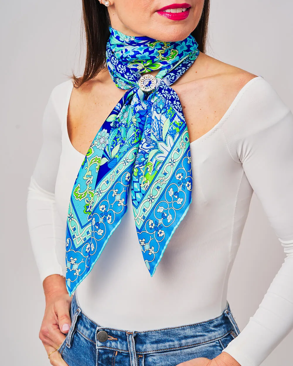 Porta Catania Porta Messina Light Blue Silk Twill Scarf and Ring