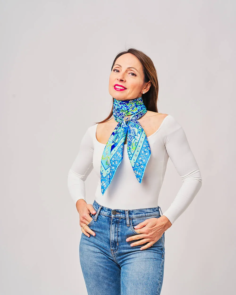 Porta Catania Porta Messina Light Blue Silk Twill Scarf and Ring