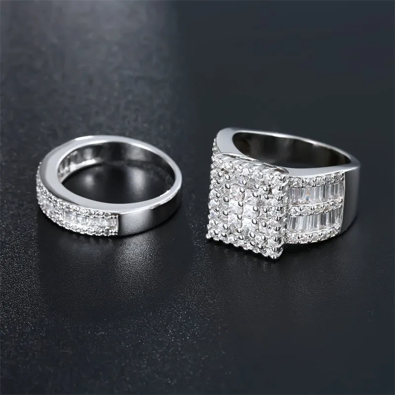 Princess cut  2 Pieces Wedding Ring Set  Engagement Rings For Women