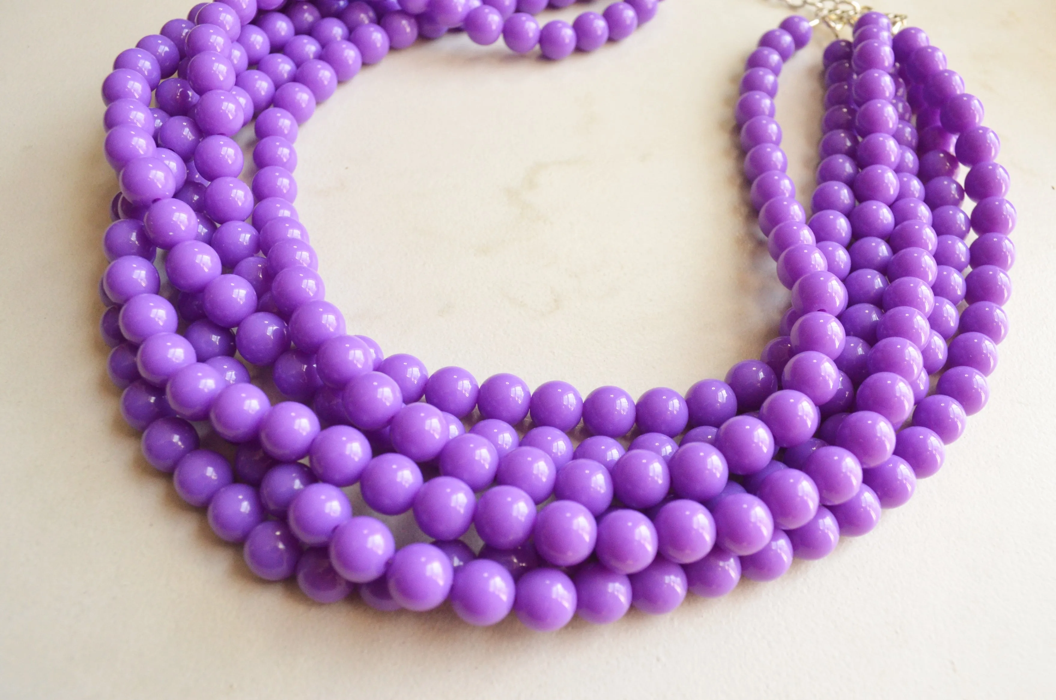 Purple Acrylic Lucite Bead Chunky Multi Strand Statement Necklace - Alana