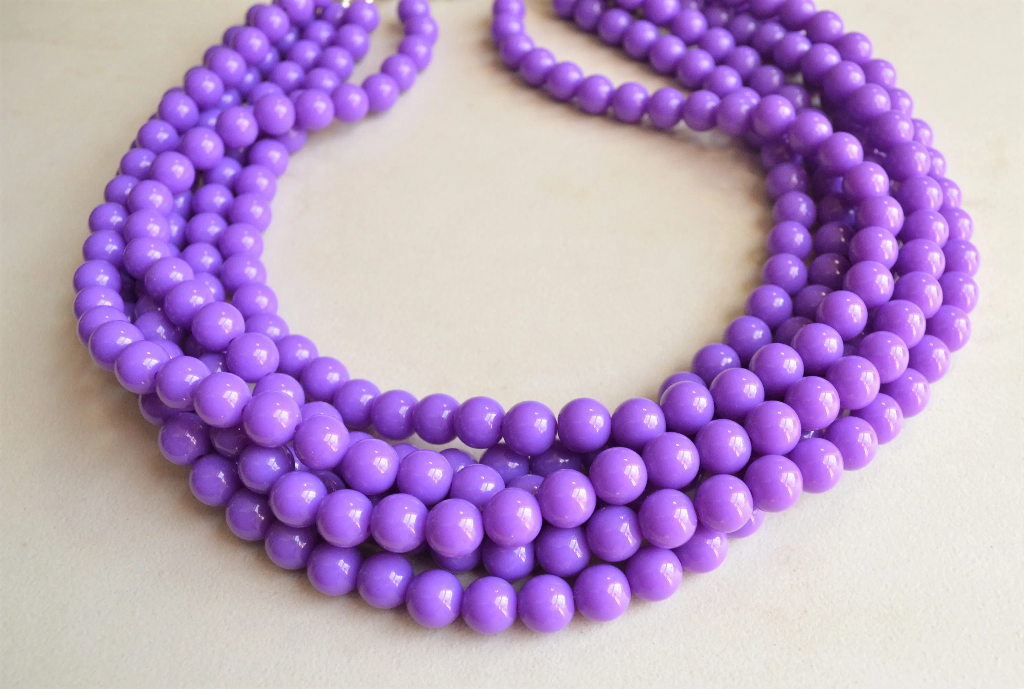 Purple Acrylic Lucite Bead Chunky Multi Strand Statement Necklace - Alana