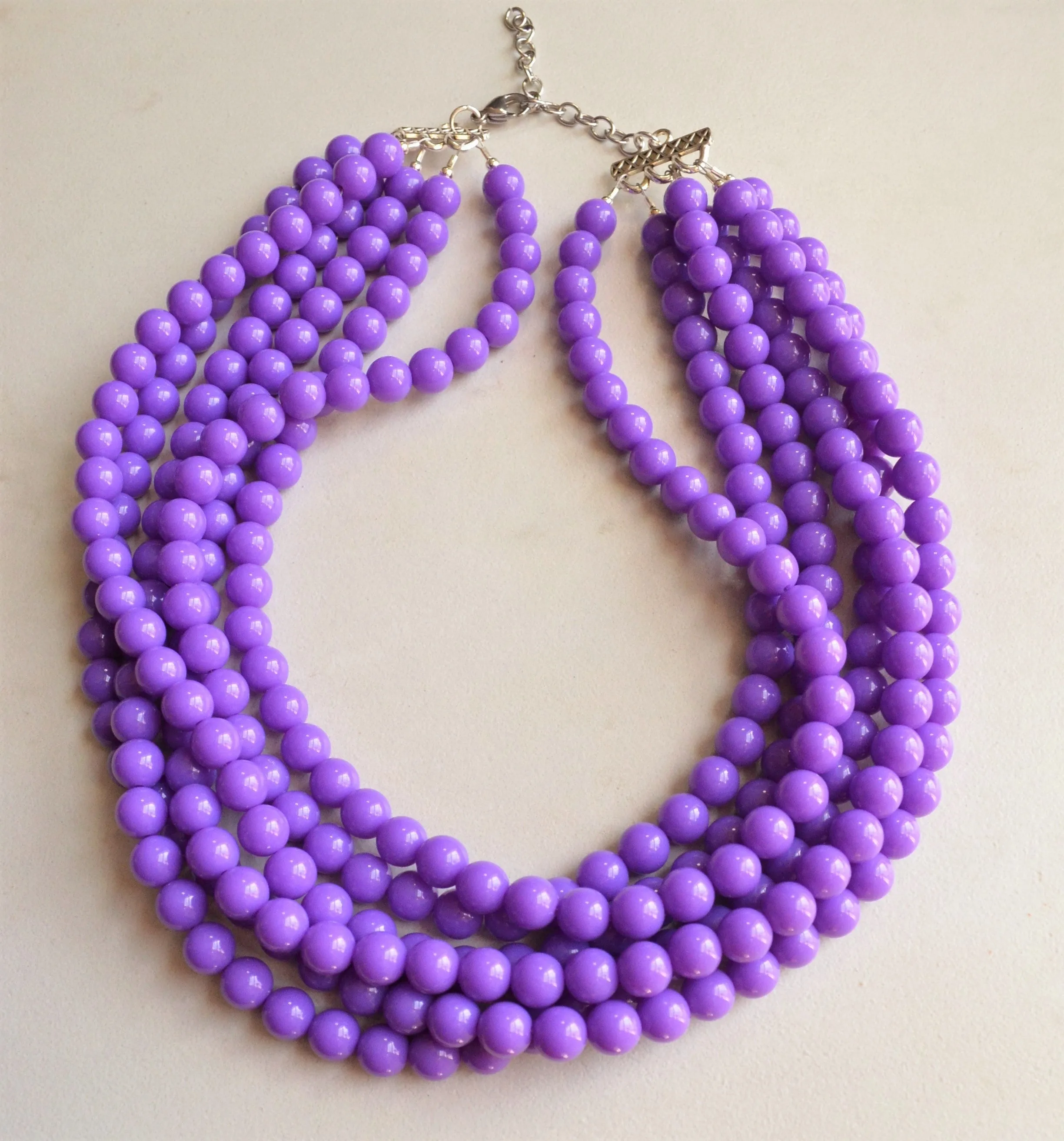 Purple Acrylic Lucite Bead Chunky Multi Strand Statement Necklace - Alana