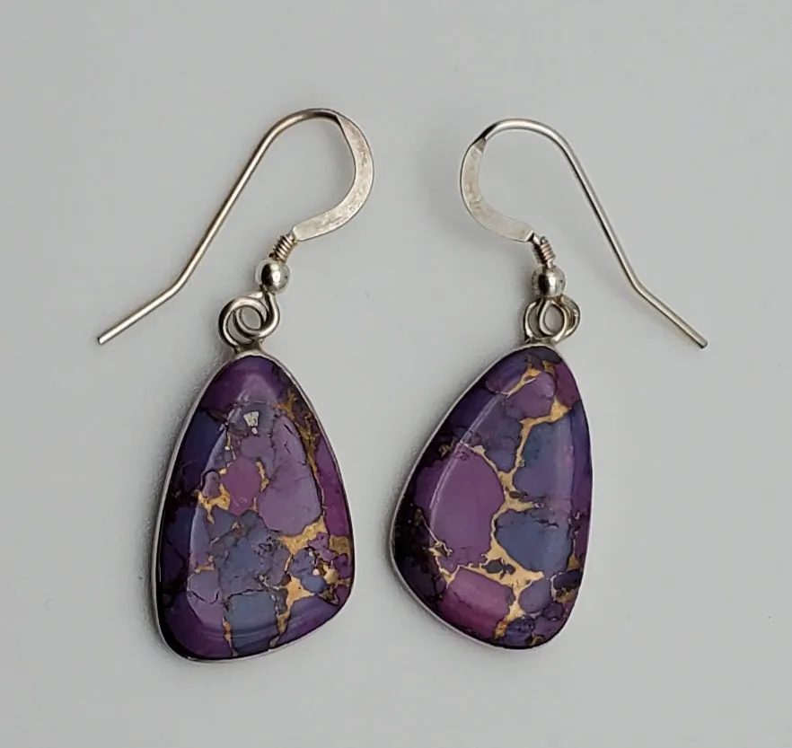 Purple Copper Turquoise Sterling Silver Dangle Earrings