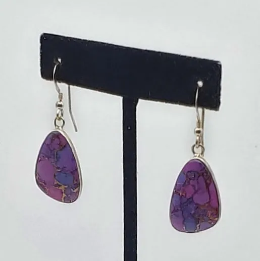 Purple Copper Turquoise Sterling Silver Dangle Earrings