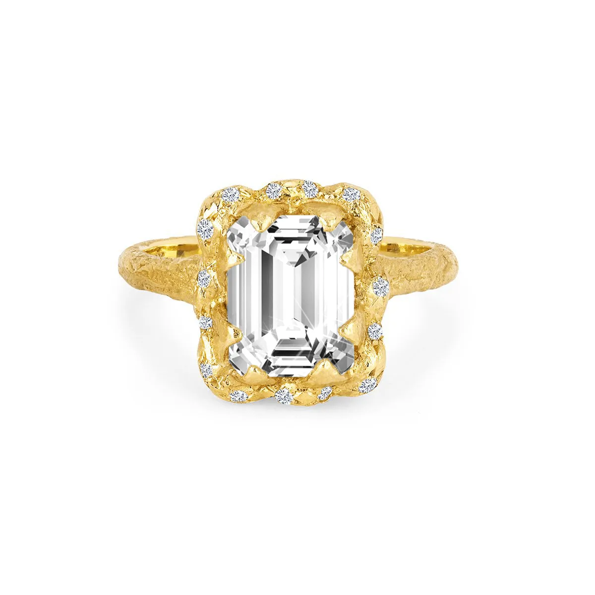 Queen Emerald Cut Diamond Setting with Sprinkled Halo