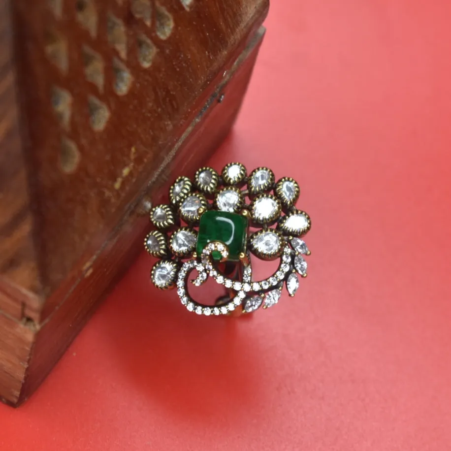 "Elegant Sparkle: Victorian Polki Emerald Finger Rings to Dazzle Your Look"