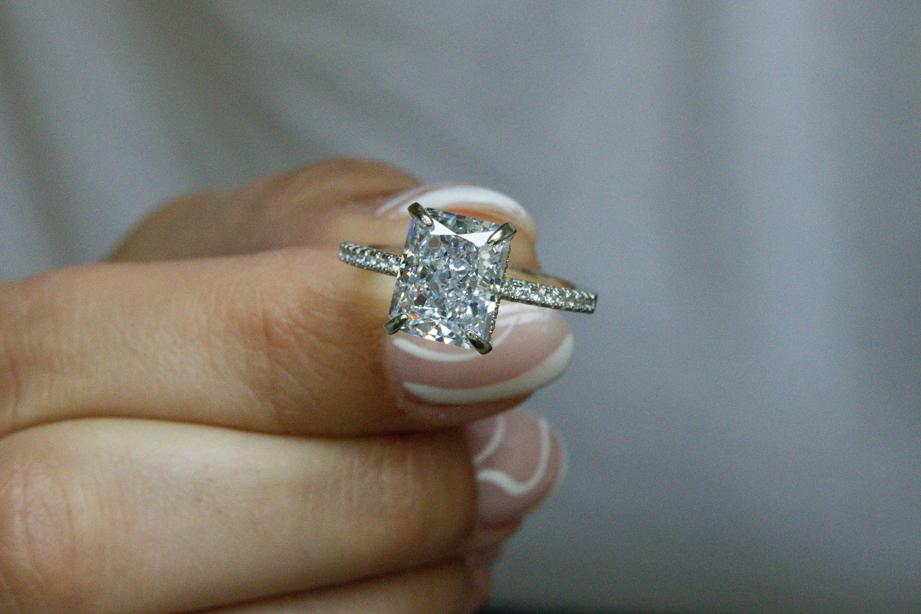 Radiant Cut Engagement Ring | 3 CT Wedding Ring with Hidden Halo