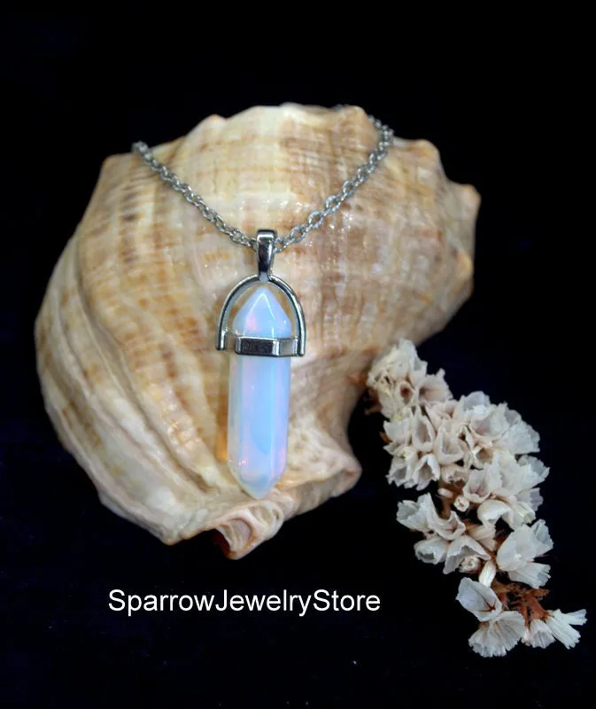 Rainbow moonstone Opalite Pointed Bullet Pendant Opalite crystal pendant Crystal pendulum pendant Personalized gift for her Christmas gift